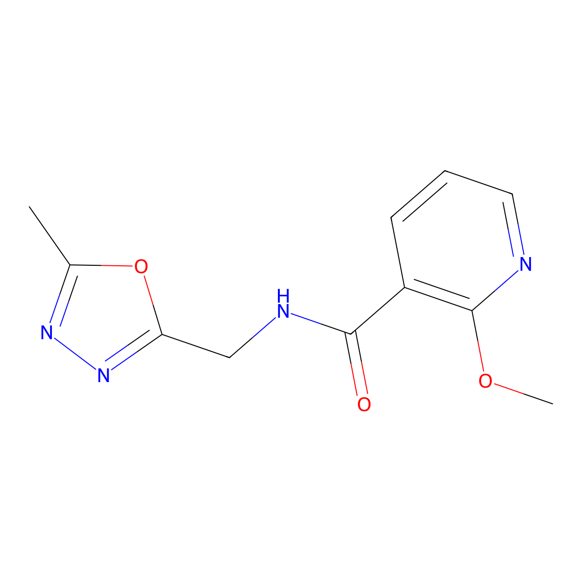 2-methoxy-N-((5-methyl-1,3,4-oxadiazol-2-yl)methyl)nicotinamide molecular structure, CAS 1219901-51-5