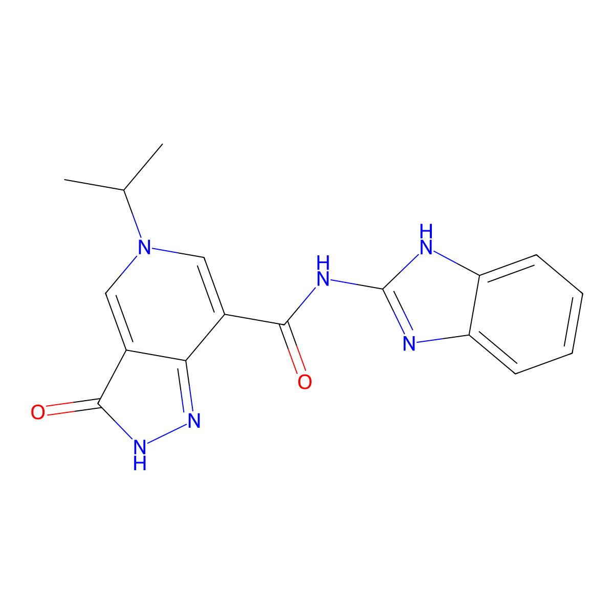 N-(1H-benzo[d]imidazol-2-yl)-5-isopropyl-3-oxo-3,5-dihydro-2H-pyrazolo[4,3-c]pyridine-7-carboxamide molecular structure, CAS 1219901-53-7