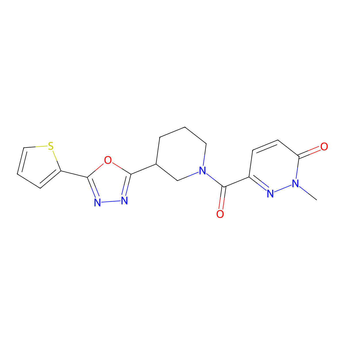 2-methyl-6-(3-(5-(thiophen-2-yl)-1,3,4-oxadiazol-2-yl)piperidine-1-carbonyl)pyridazin-3(2H)-one molecular structure, CAS 1219901-55-9