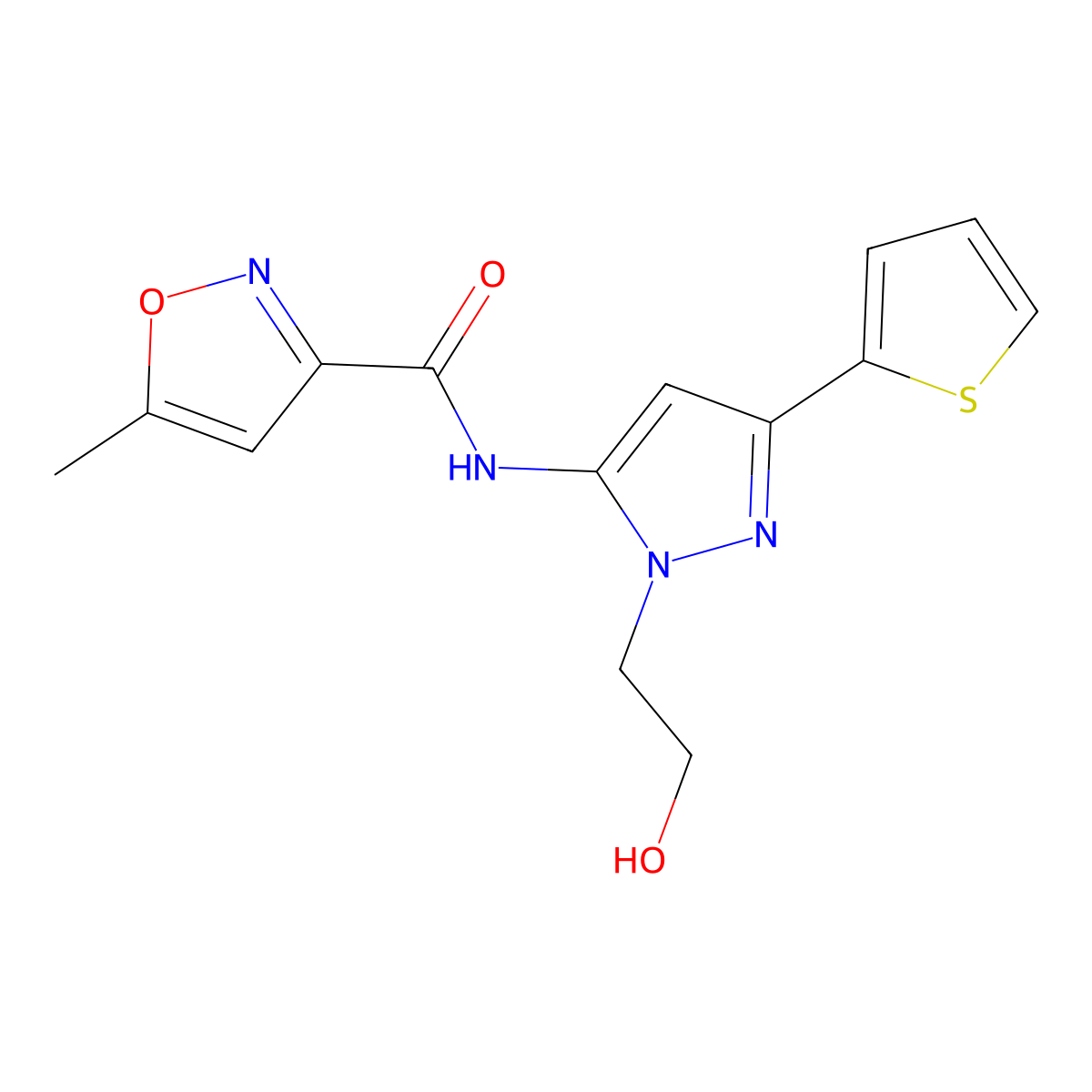 N-(1-(2-hydroxyethyl)-3-(thiophen-2-yl)-1H-pyrazol-5-yl)-5-methylisoxazole-3-carboxamide molecular structure, CAS 1219901-58-2