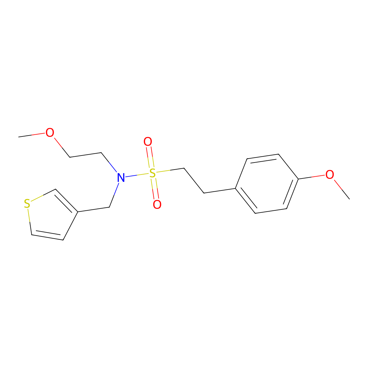 N-(2-methoxyethyl)-2-(4-methoxyphenyl)-N-(thiophen-3-ylmethyl)ethanesulfonamide molecular structure, CAS 1219901-59-3