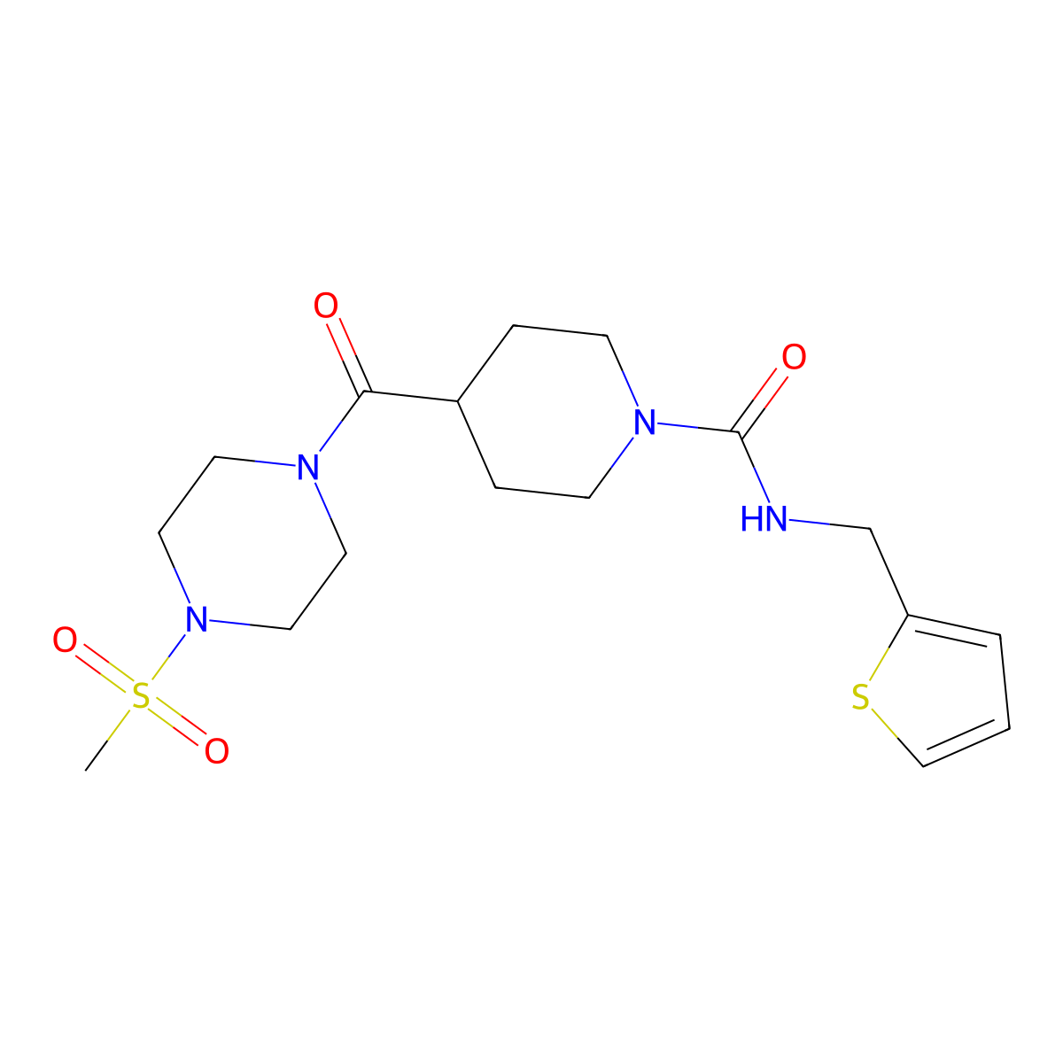 4-(4-(methylsulfonyl)piperazine-1-carbonyl)-N-(thiophen-2-ylmethyl)piperidine-1-carboxamide molecular structure, CAS 1219901-64-0