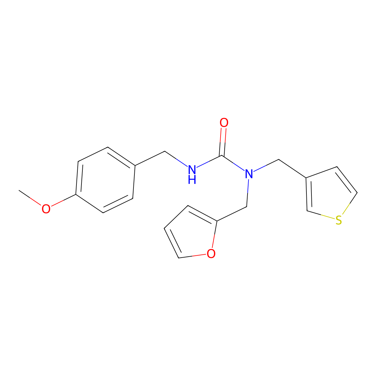 1-(Furan-2-ylmethyl)-3-(4-methoxybenzyl)-1-(thiophen-3-ylmethyl)urea molecular structure, CAS 1219901-68-4