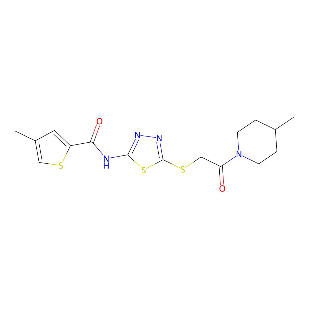 4-methyl-N-(5-{[2-(4-methylpiperidin-1-yl)-2-oxoethyl]sulfanyl}-1,3,4-thiadiazol-2-yl)thiophene-2-carboxamide molecular structure, CAS 1219901-74-2