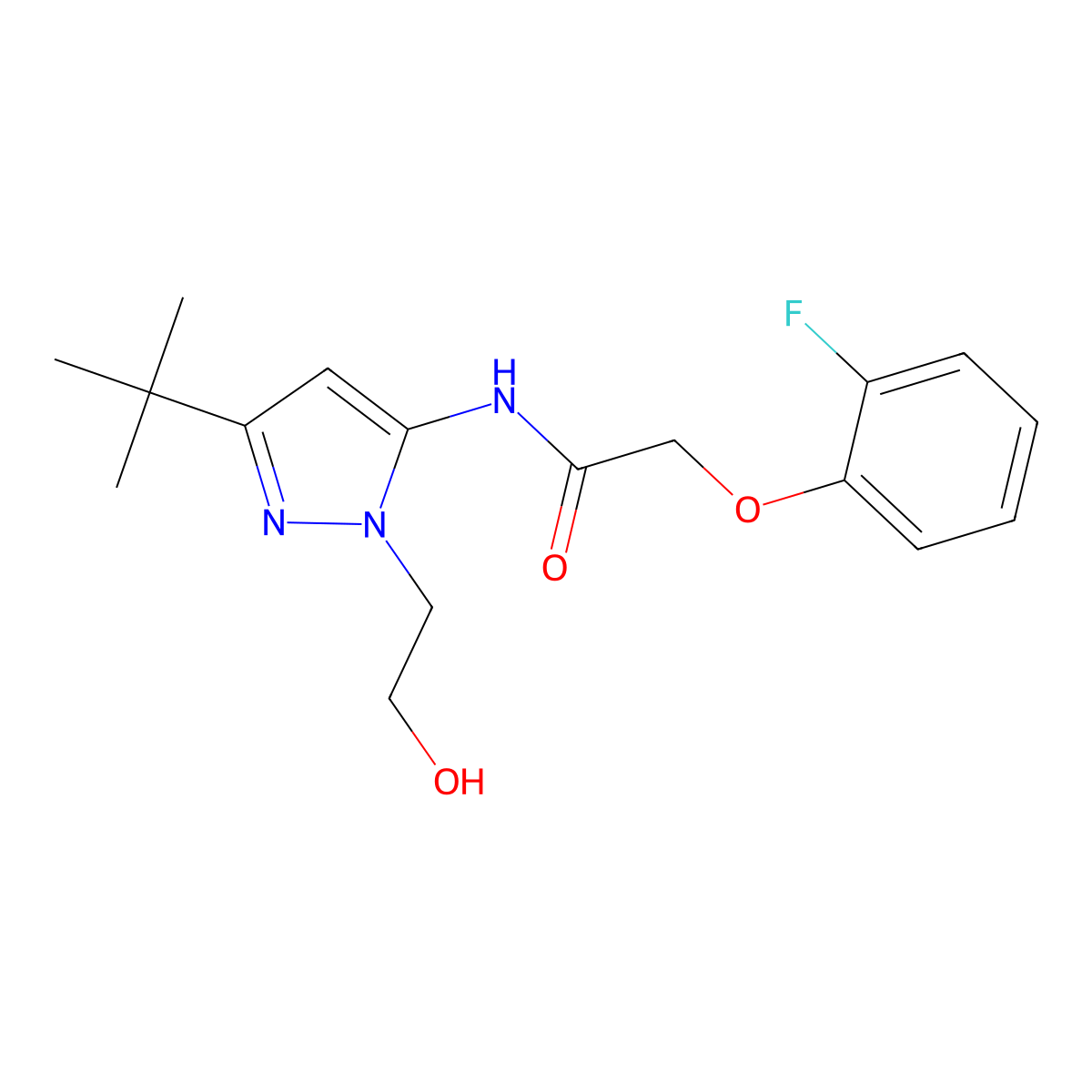 N-(3-(tert-butyl)-1-(2-hydroxyethyl)-1H-pyrazol-5-yl)-2-(2-fluorophenoxy)acetamide molecular structure, CAS 1219901-78-6