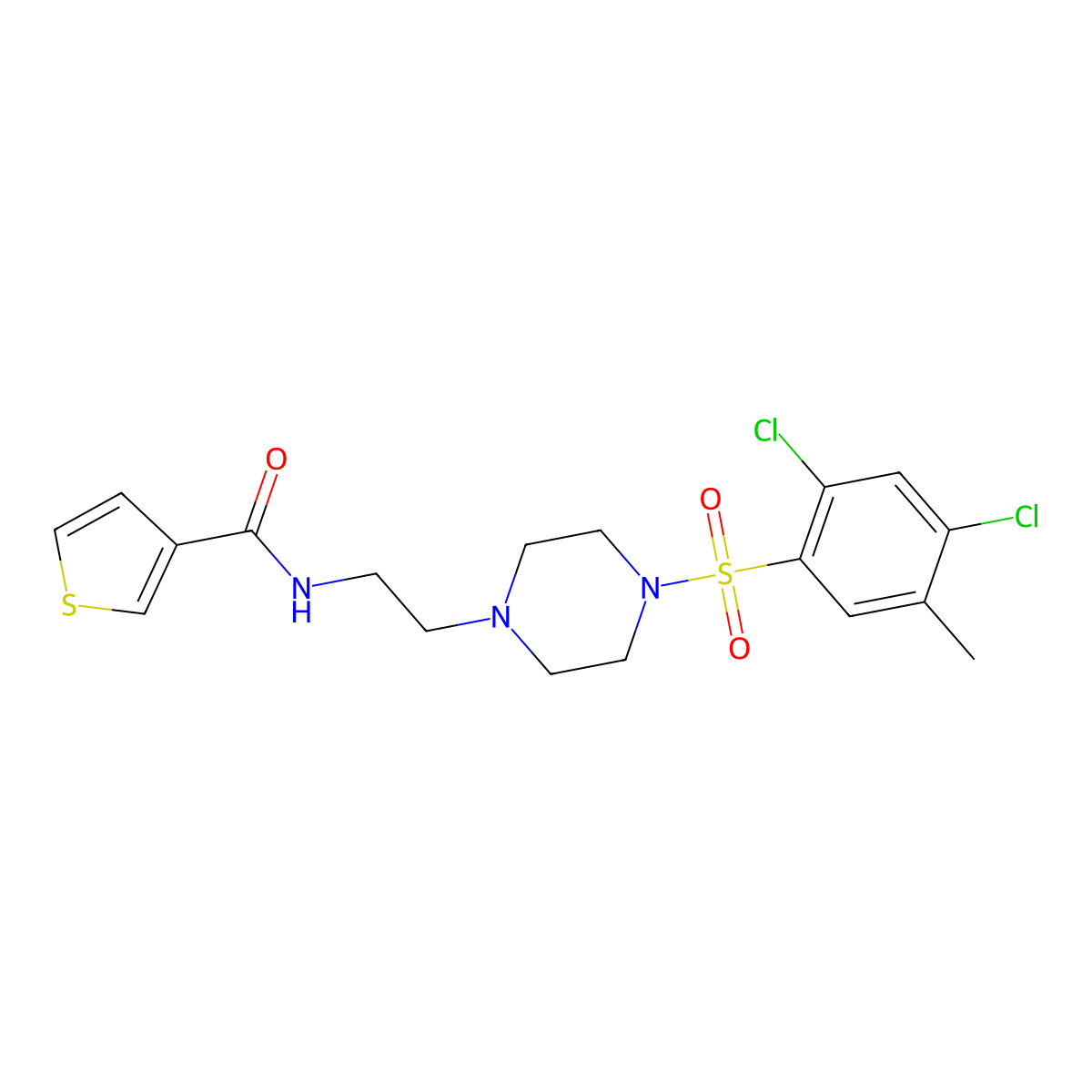 N-(2-(4-((2,4-dichloro-5-methylphenyl)sulfonyl)piperazin-1-yl)ethyl)thiophene-3-carboxamide molecular structure, CAS 1219901-80-0