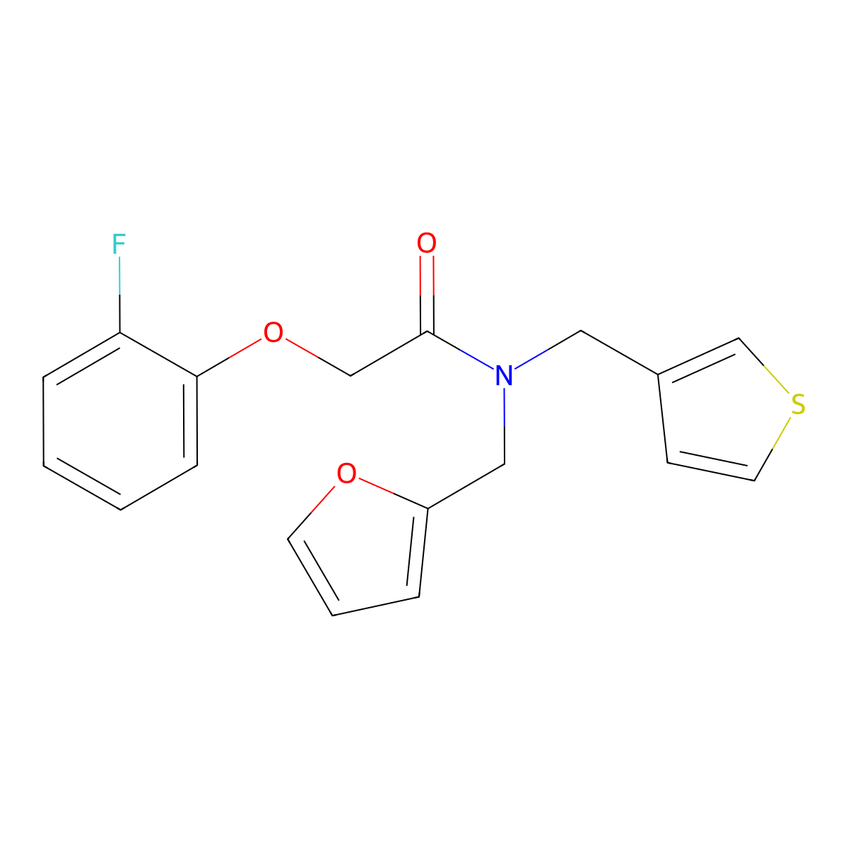 2-(2-fluorophenoxy)-N-(furan-2-ylmethyl)-N-(thiophen-3-ylmethyl)acetamide molecular structure, CAS 1219901-81-1