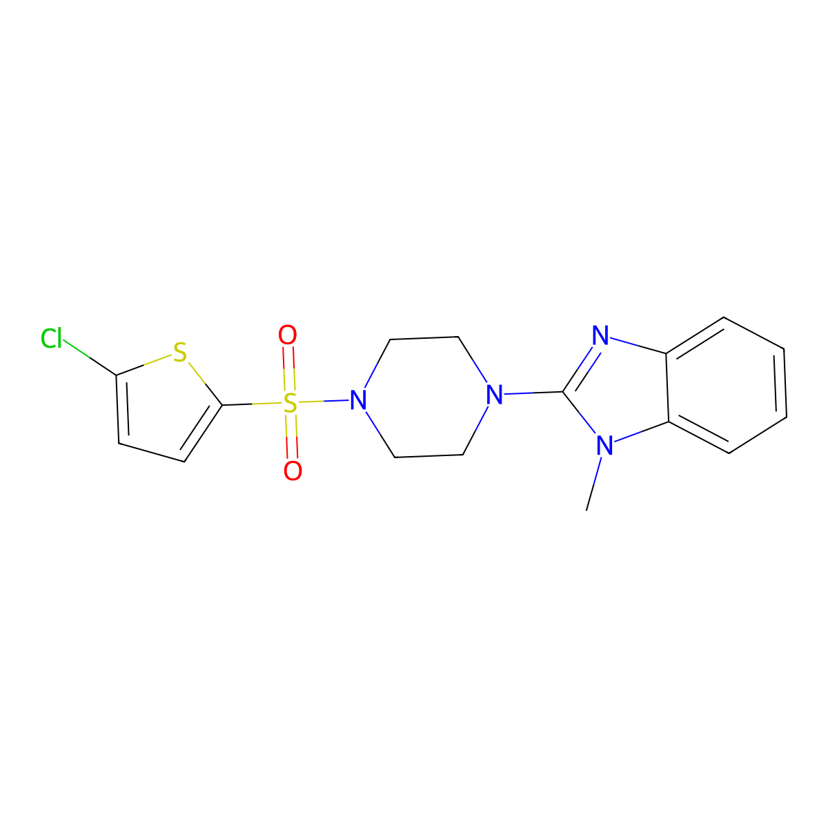 2-(4-((5-chlorothiophen-2-yl)sulfonyl)piperazin-1-yl)-1-methyl-1H-benzo[d]imidazole molecular structure, CAS 1219901-83-3