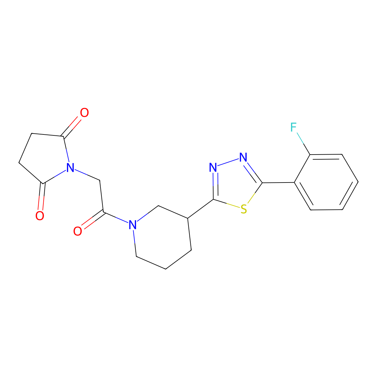 1-(2-(3-(5-(2-Fluorophenyl)-1,3,4-thiadiazol-2-yl)piperidin-1-yl)-2-oxoethyl)pyrrolidine-2,5-dione molecular structure, CAS 1219901-88-8