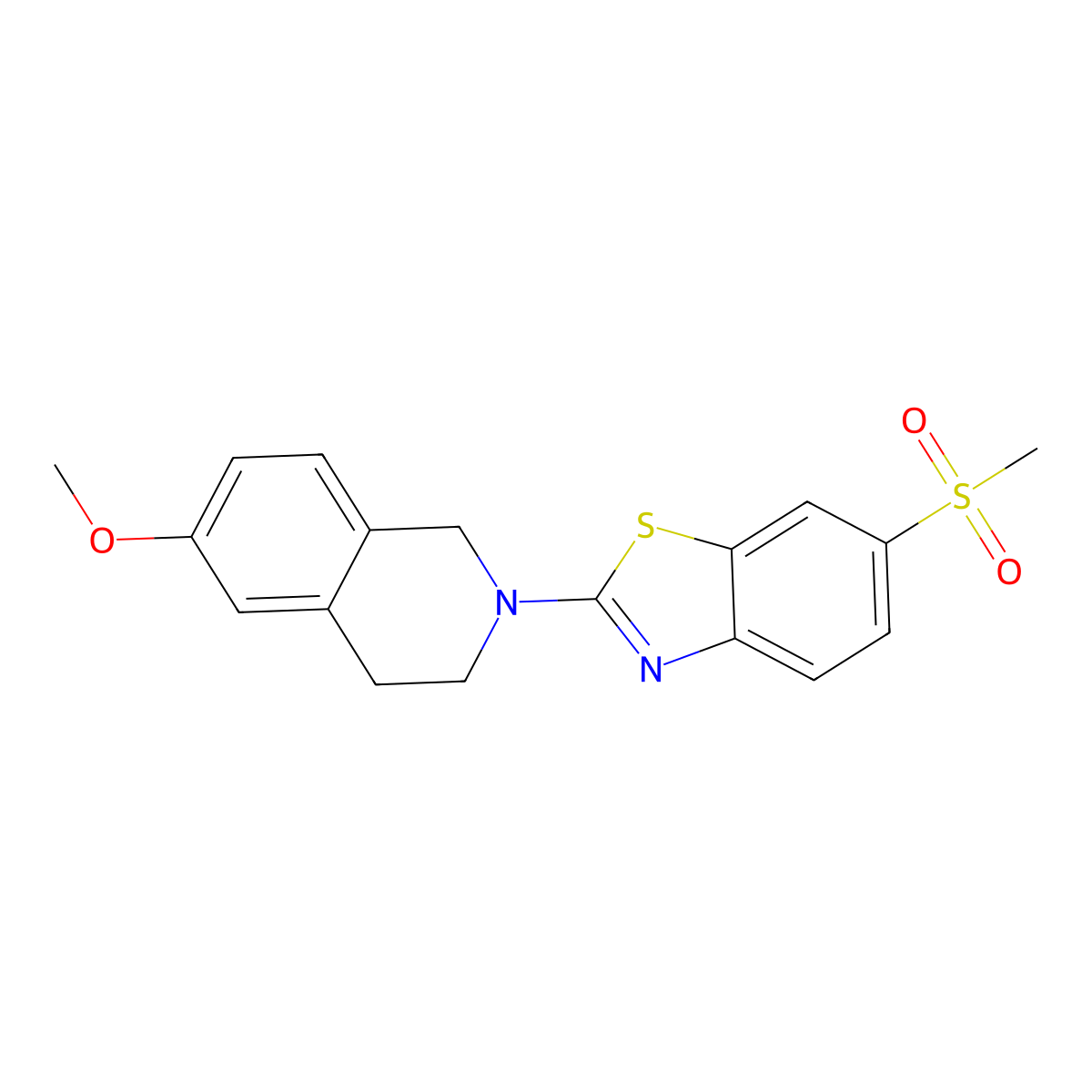 2-(6-methoxy-3,4-dihydroisoquinolin-2(1H)-yl)-6-(methylsulfonyl)benzo[d]thiazole molecular structure, CAS 1219901-92-4
