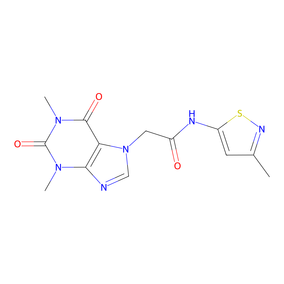 2-(1,3-dimethyl-2,6-dioxo-2,3-dihydro-1H-purin-7(6H)-yl)-N-(3-methylisothiazol-5-yl)acetamide molecular structure, CAS 1219902-04-1