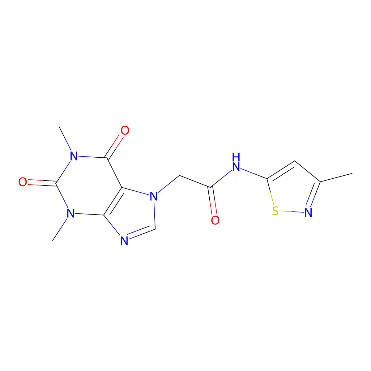 2-(1,3-dimethyl-2,6-dioxo-2,3-dihydro-1H-purin-7(6H)-yl)-N-(3-methylisothiazol-5-yl)acetamide molecular structure, CAS 1219902-04-1