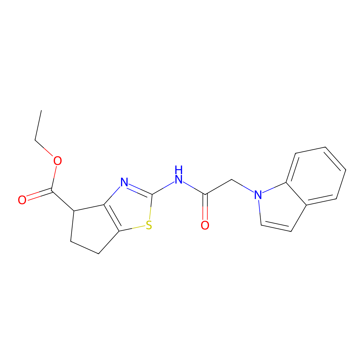 ethyl 2-(2-(1H-indol-1-yl)acetamido)-5,6-dihydro-4H-cyclopenta[d]thiazole-4-carboxylate molecular structure, CAS 1219902-05-2