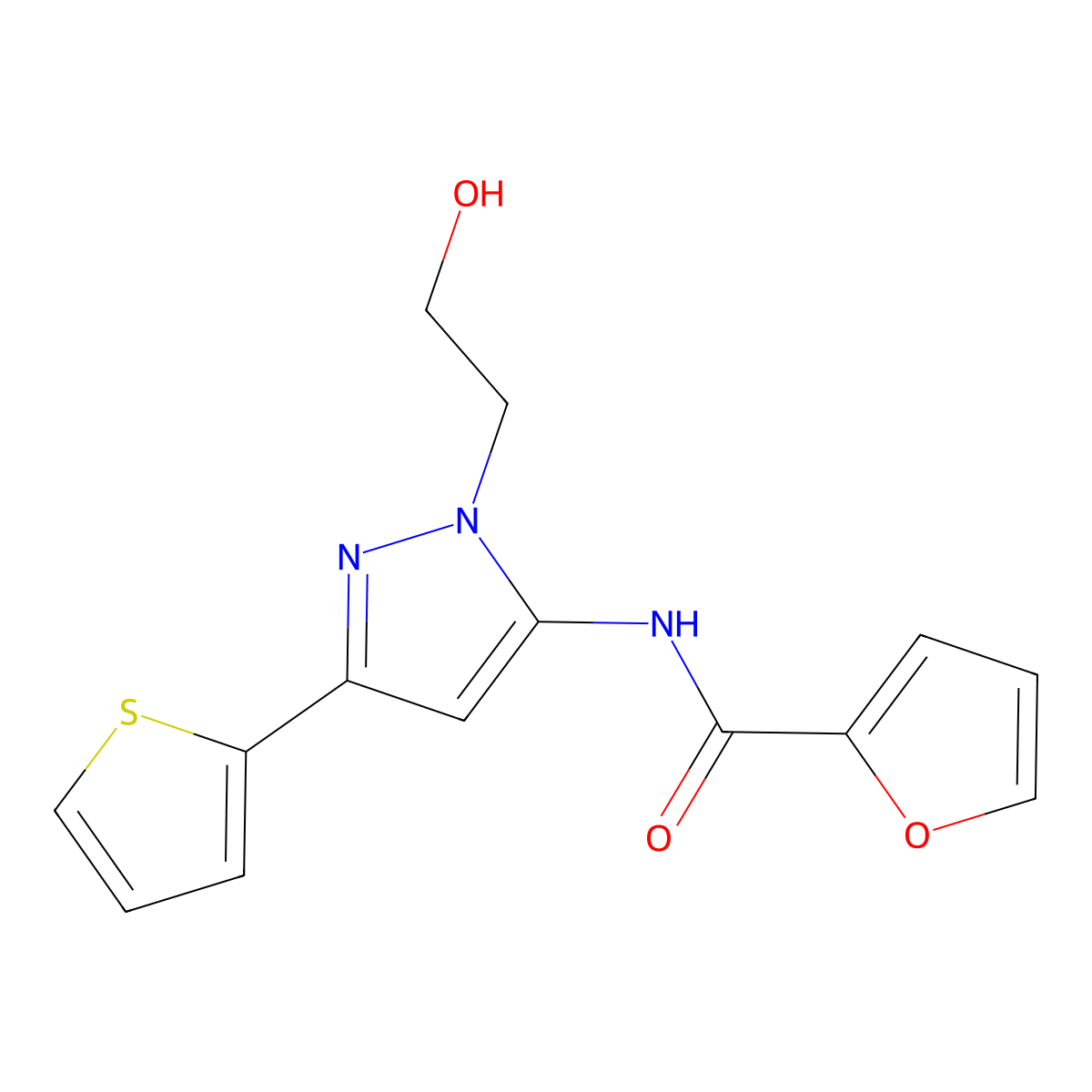 N-[1-(2-hydroxyethyl)-3-(thiophen-2-yl)-1H-pyrazol-5-yl]furan-2-carboxamide molecular structure, CAS 1219902-10-9