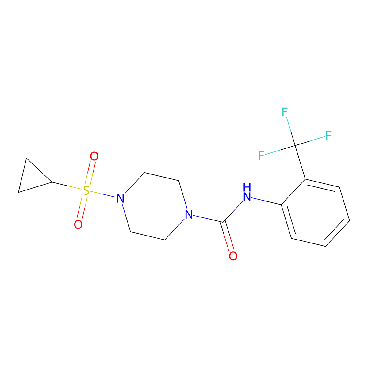 4-(cyclopropylsulfonyl)-N-(2-(trifluoromethyl)phenyl)piperazine-1-carboxamide molecular structure, CAS 1219902-23-4