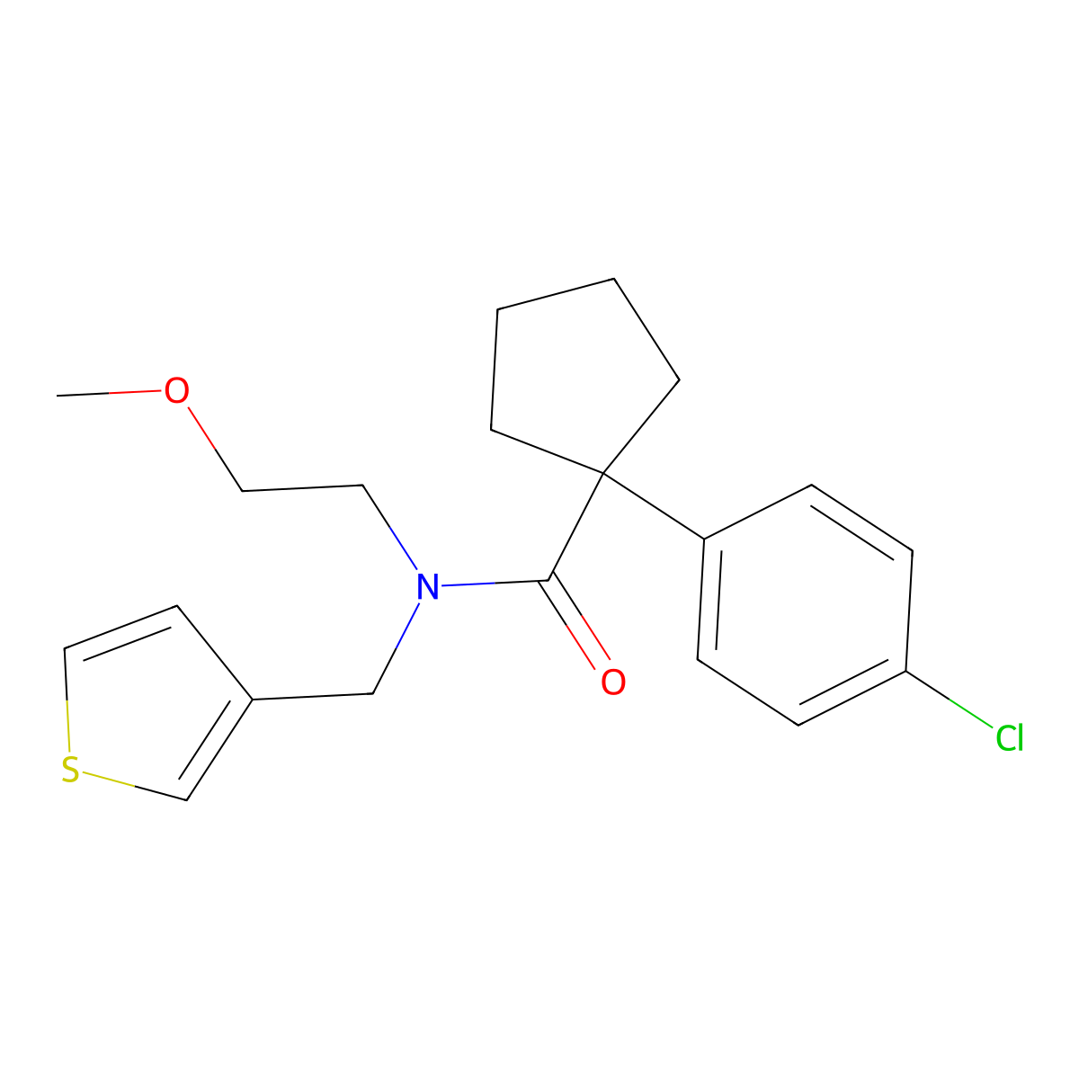 1-(4-chlorophenyl)-N-(2-methoxyethyl)-N-(thiophen-3-ylmethyl)cyclopentanecarboxamide molecular structure, CAS 1219902-28-9