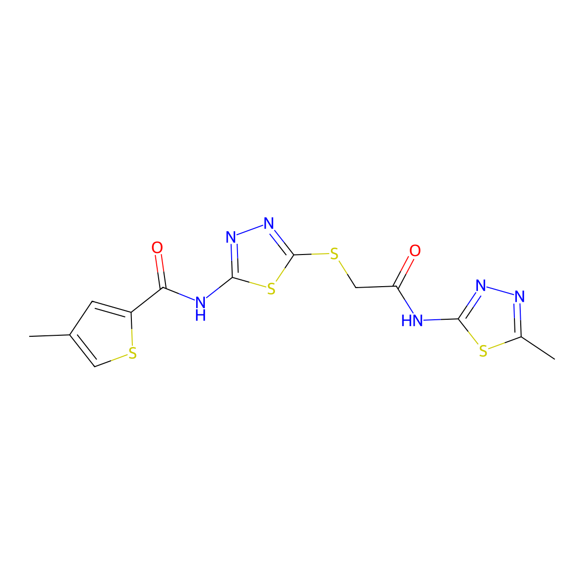 4-methyl-N-(5-((2-((5-methyl-1,3,4-thiadiazol-2-yl)amino)-2-oxoethyl)thio)-1,3,4-thiadiazol-2-yl)thiophene-2-carboxamide molecular structure, CAS 1219902-32-5