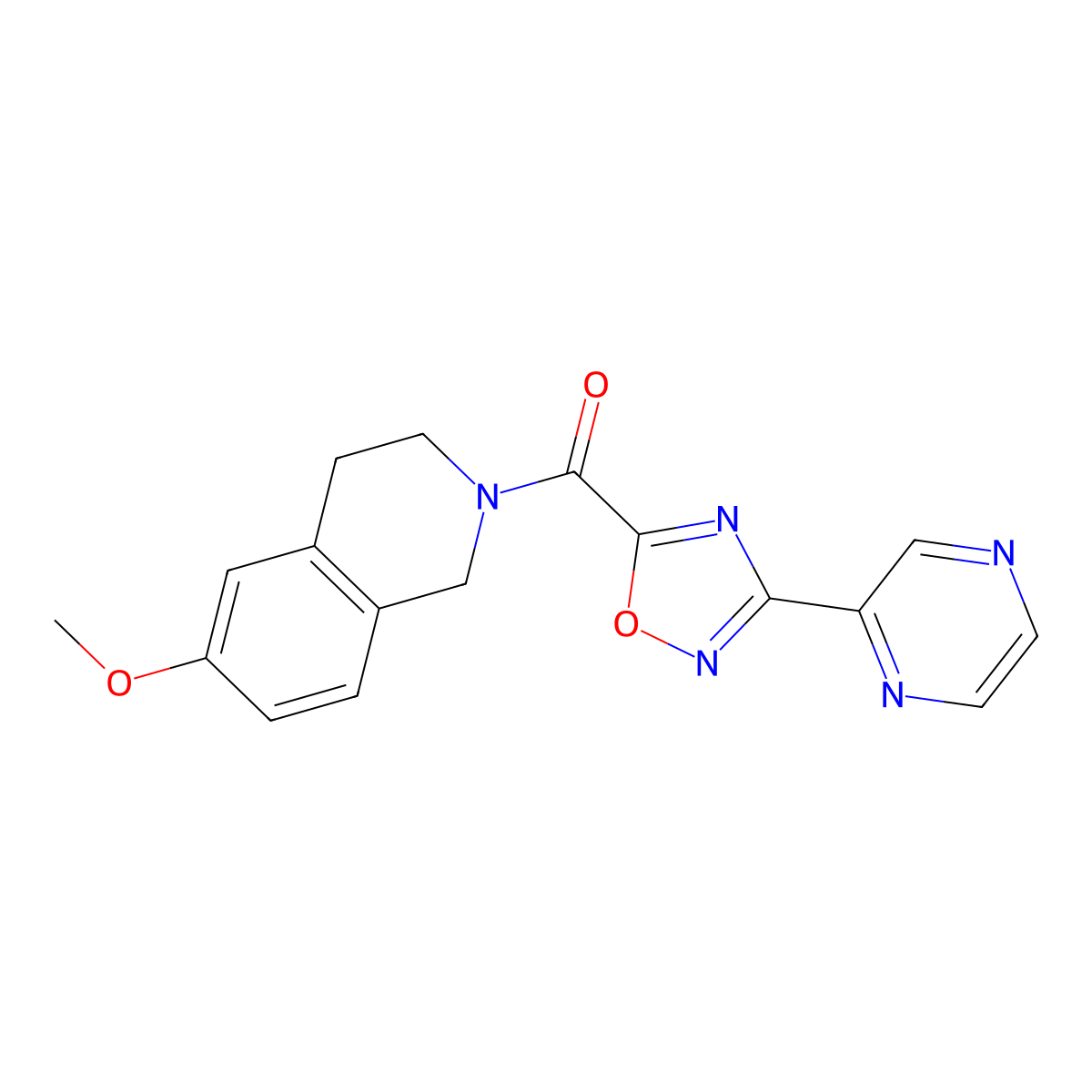 (6-methoxy-3,4-dihydroisoquinolin-2(1H)-yl)(3-(pyrazin-2-yl)-1,2,4-oxadiazol-5-yl)methanone molecular structure, CAS 1219902-35-8