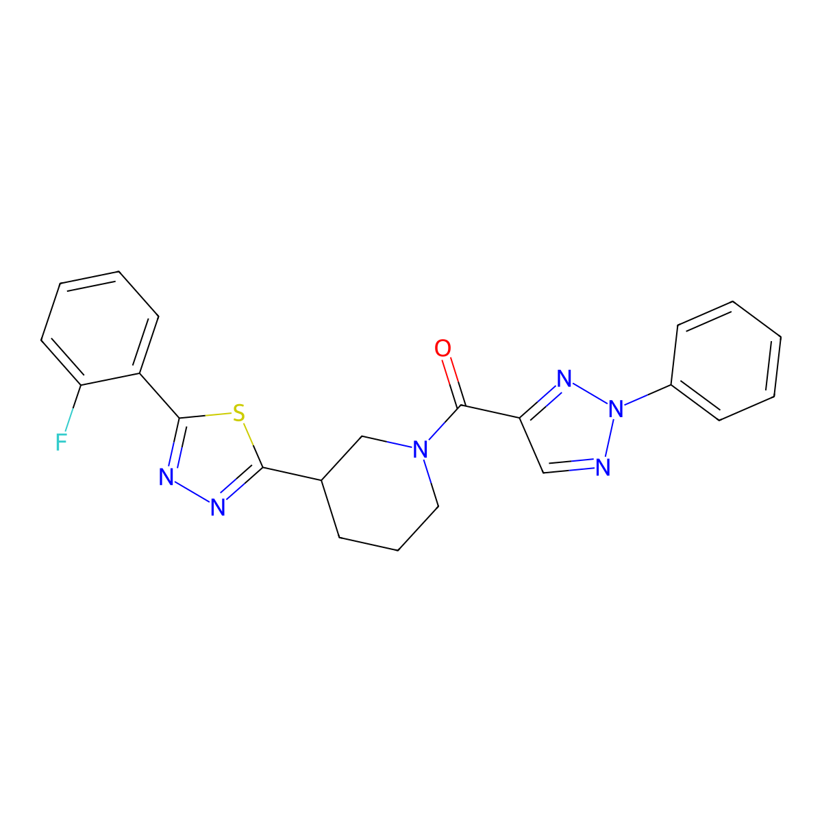 (3-(5-(2-fluorophenyl)-1,3,4-thiadiazol-2-yl)piperidin-1-yl)(2-phenyl-2H-1,2,3-triazol-4-yl)methanone molecular structure, CAS 1219902-36-9