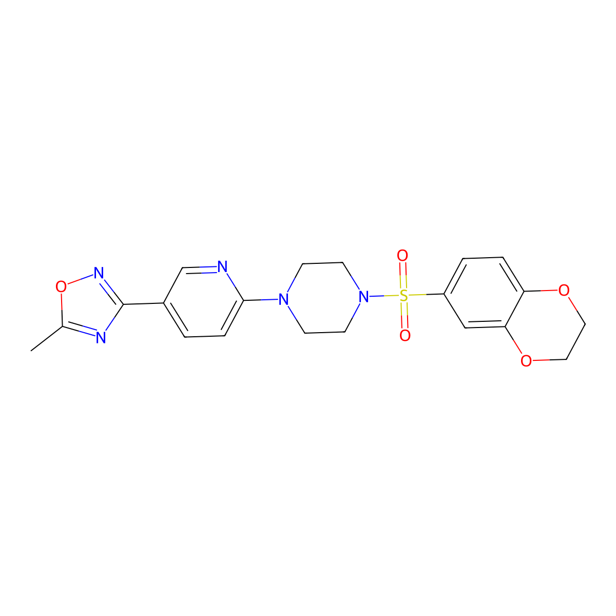 3-(6-(4-((2,3-Dihydrobenzo[b][1,4]dioxin-6-yl)sulfonyl)piperazin-1-yl)pyridin-3-yl)-5-methyl-1,2,4-oxadiazole molecular structure, CAS 1219902-51-8