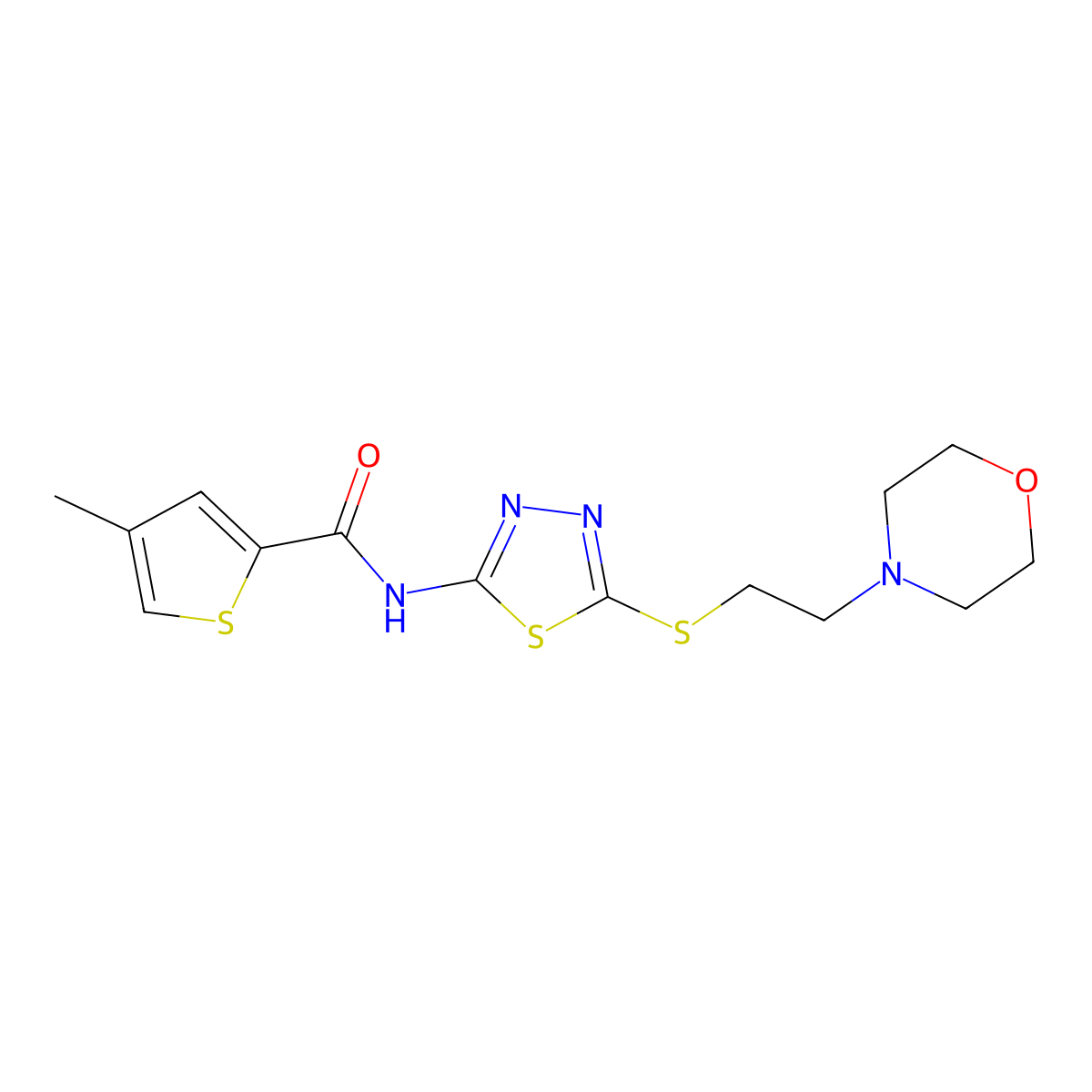 4-methyl-N-(5-((2-morpholinoethyl)thio)-1,3,4-thiadiazol-2-yl)thiophene-2-carboxamide molecular structure, CAS 1219902-52-9