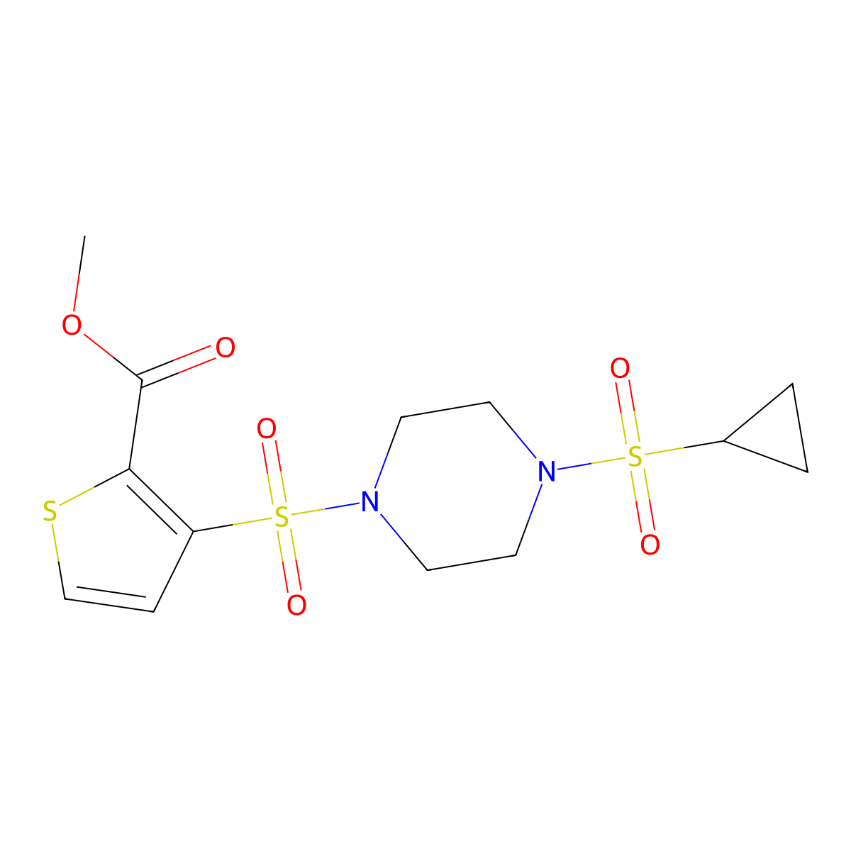 Methyl 3-((4-(cyclopropylsulfonyl)piperazin-1-yl)sulfonyl)thiophene-2-carboxylate molecular structure, CAS 1219902-53-0