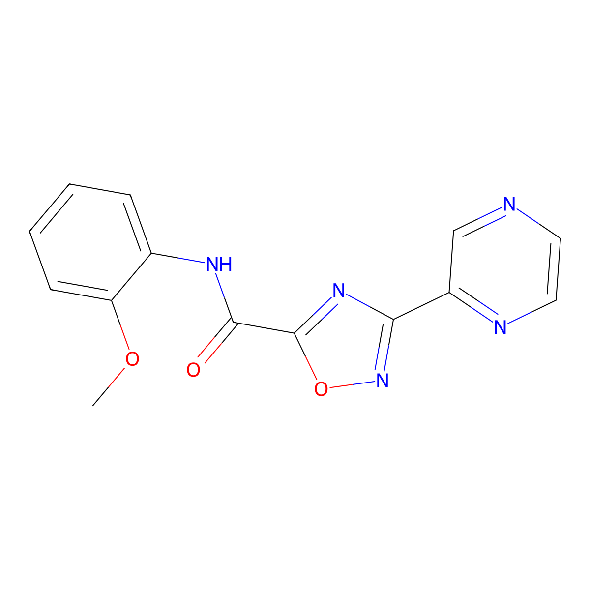 N-(2-methoxyphenyl)-3-(pyrazin-2-yl)-1,2,4-oxadiazole-5-carboxamide molecular structure, CAS 1219902-55-2