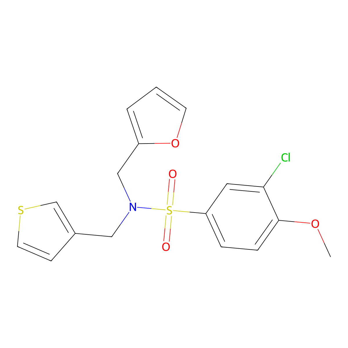 3-chloro-N-(furan-2-ylmethyl)-4-methoxy-N-(thiophen-3-ylmethyl)benzenesulfonamide molecular structure, CAS 1219902-58-5
