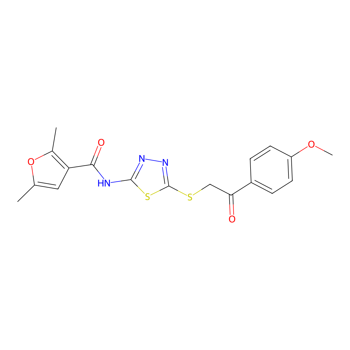 N-(5-((2-(4-methoxyphenyl)-2-oxoethyl)thio)-1,3,4-thiadiazol-2-yl)-2,5-dimethylfuran-3-carboxamide molecular structure, CAS 1219902-71-2