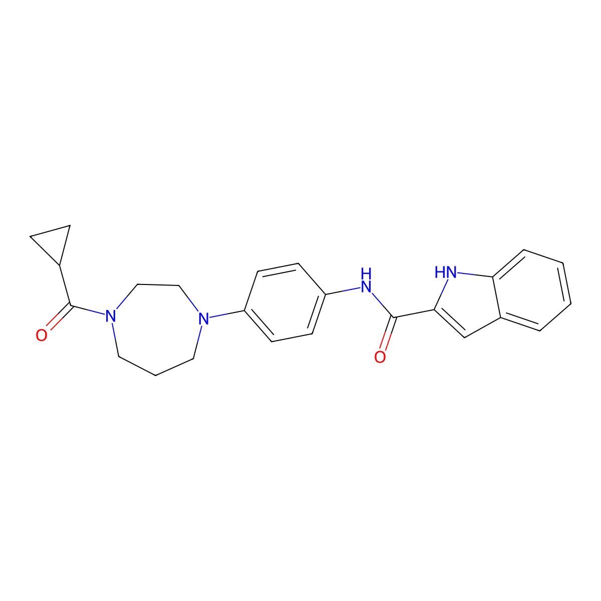 N-(4-(4-(cyclopropanecarbonyl)-1,4-diazepan-1-yl)phenyl)-1H-indole-2-carboxamide molecular structure, CAS 1219902-74-5