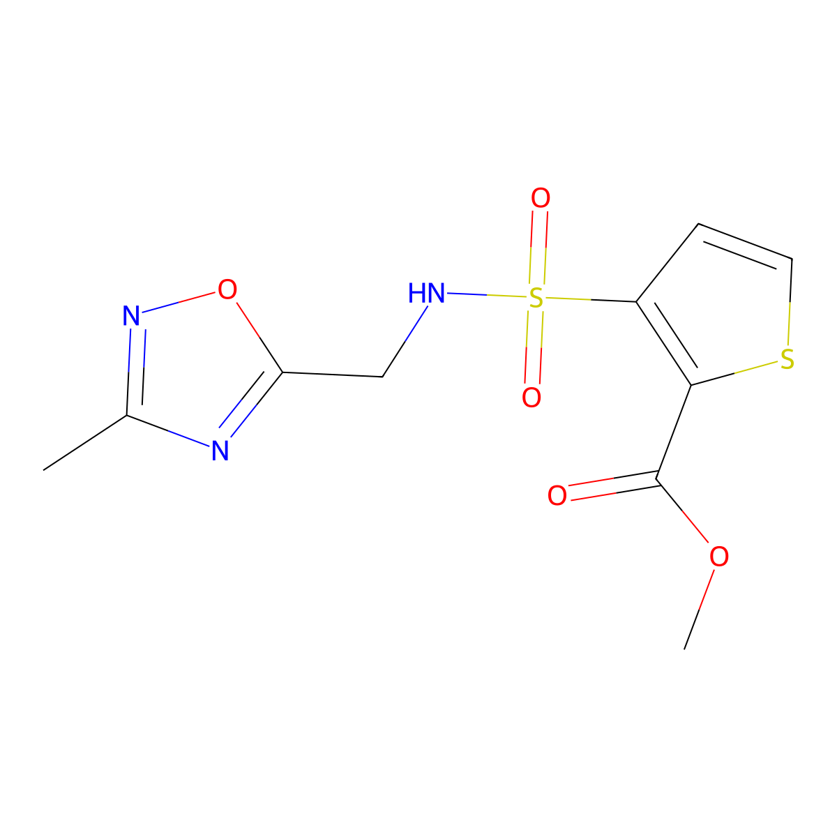 methyl 3-(N-((3-methyl-1,2,4-oxadiazol-5-yl)methyl)sulfamoyl)thiophene-2-carboxylate molecular structure, CAS 1219902-77-8