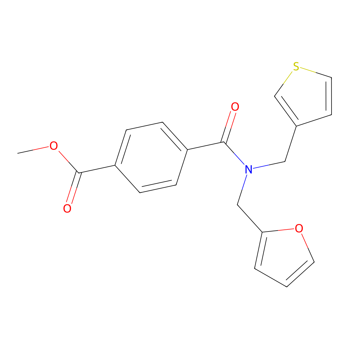 Methyl 4-((furan-2-ylmethyl)(thiophen-3-ylmethyl)carbamoyl)benzoate molecular structure, CAS 1219902-82-5