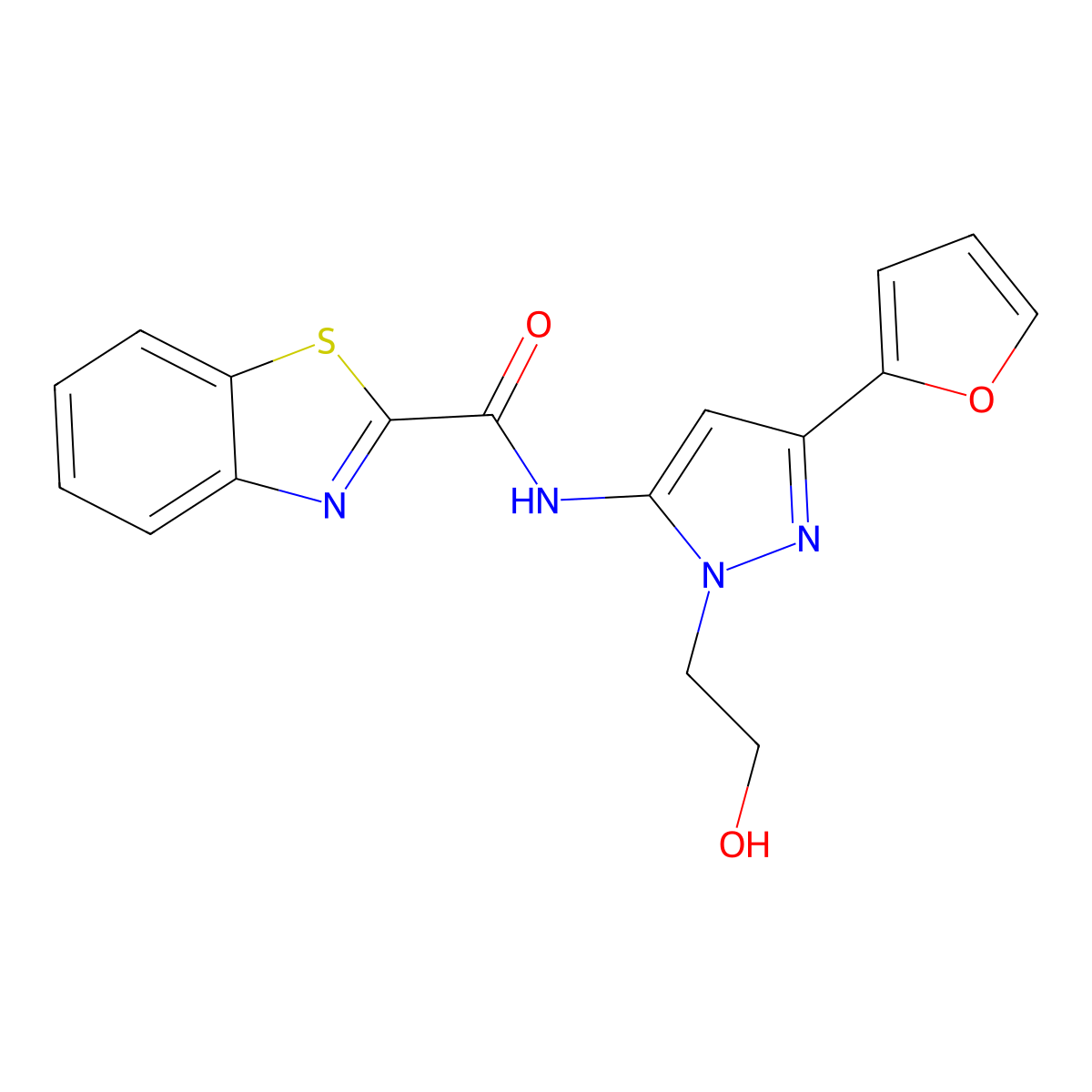 N-(3-(furan-2-yl)-1-(2-hydroxyethyl)-1H-pyrazol-5-yl)benzo[d]thiazole-2-carboxamide molecular structure, CAS 1219902-87-0