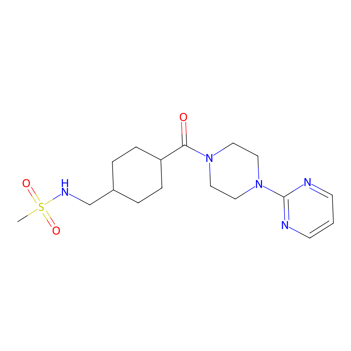 N-({4-[4-(pyrimidin-2-yl)piperazine-1-carbonyl]cyclohexyl}methyl)methanesulfonamide molecular structure, CAS 1219902-88-1