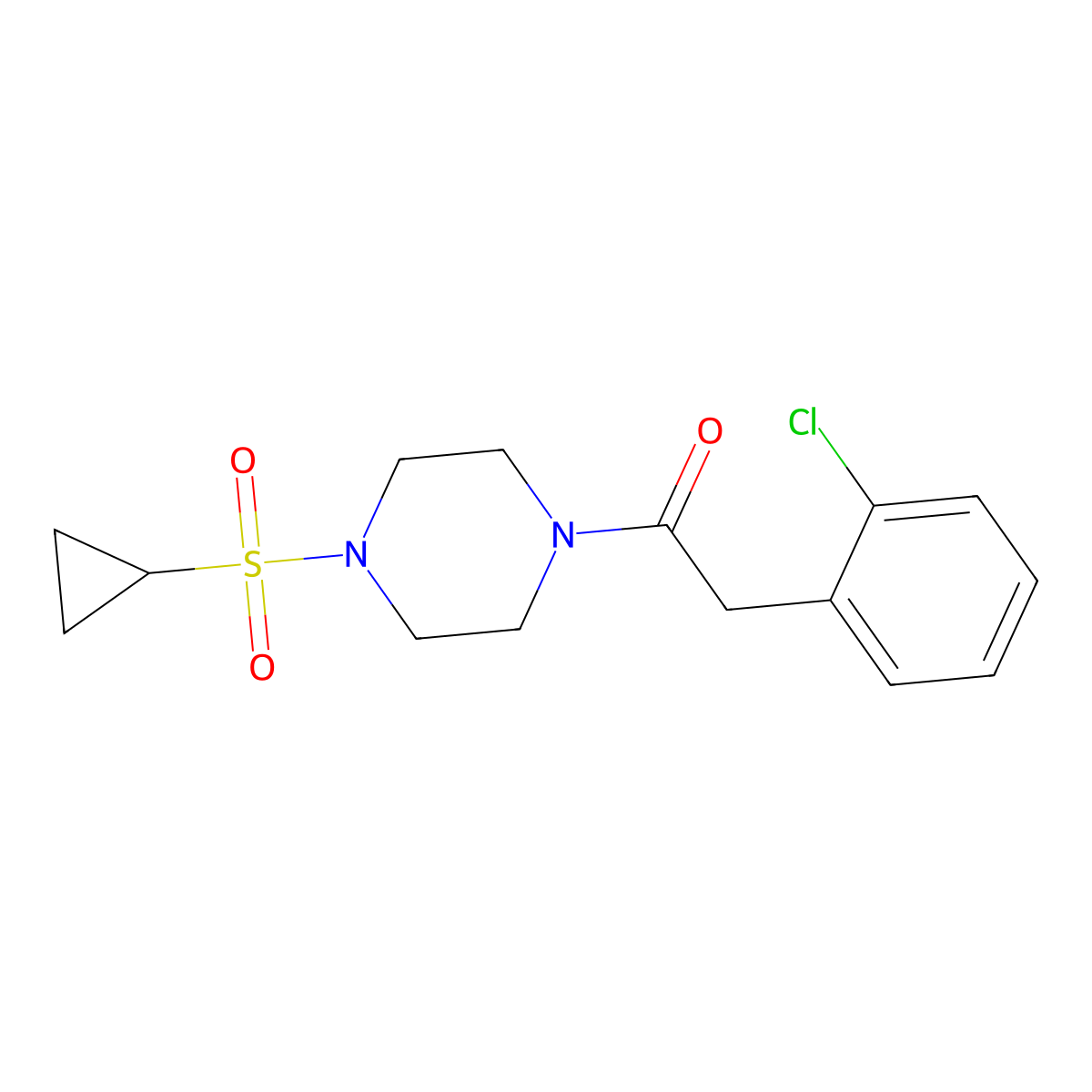 2-(2-Chlorophenyl)-1-(4-(cyclopropylsulfonyl)piperazin-1-yl)ethanone molecular structure, CAS 1219902-89-2
