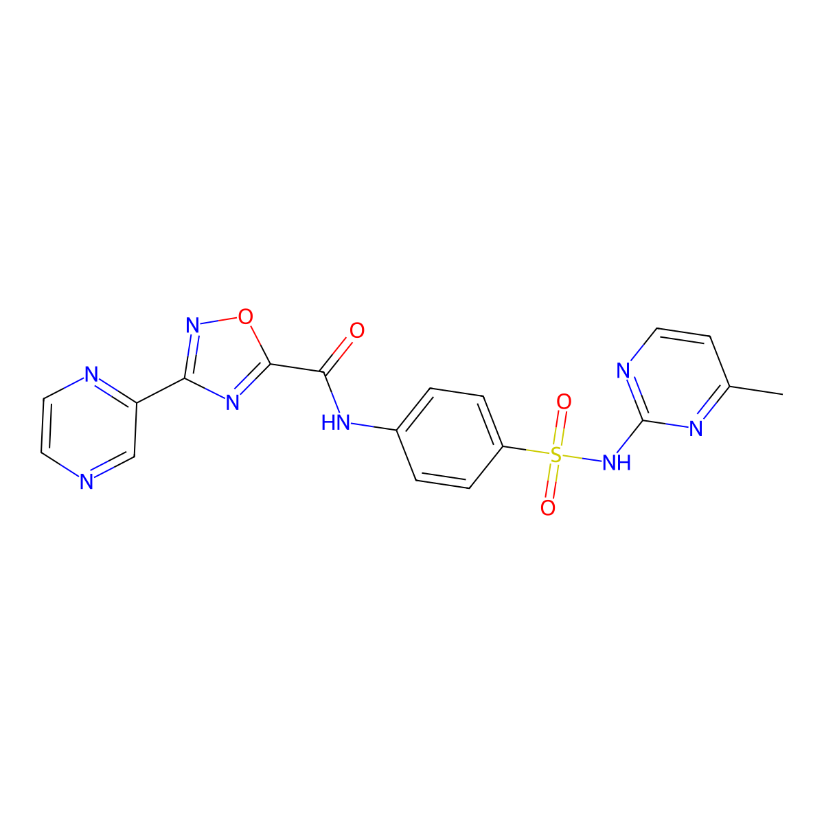 N-(4-(N-(4-methylpyrimidin-2-yl)sulfamoyl)phenyl)-3-(pyrazin-2-yl)-1,2,4-oxadiazole-5-carboxamide molecular structure, CAS 1219902-93-8
