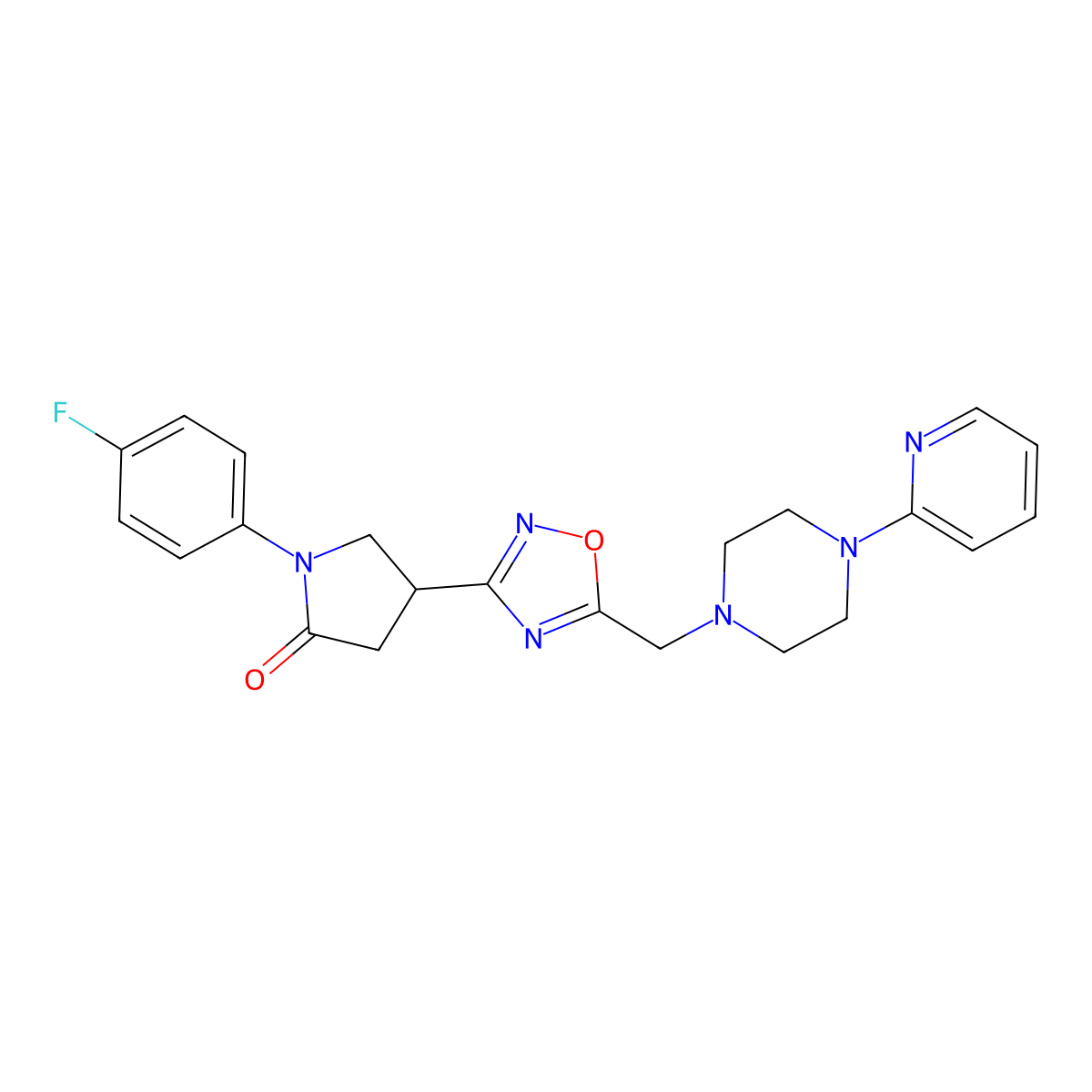 1-(4-Fluorophenyl)-4-(5-((4-(pyridin-2-yl)piperazin-1-yl)methyl)-1,2,4-oxadiazol-3-yl)pyrrolidin-2-one molecular structure, CAS 1219902-98-3