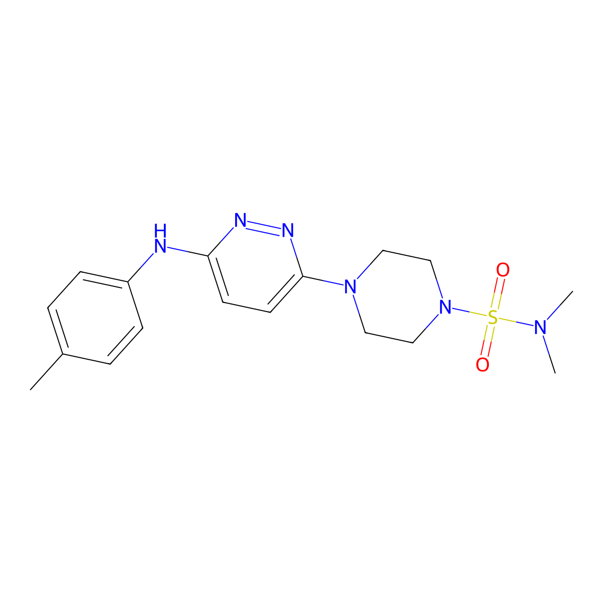 N,N-dimethyl-4-(6-(p-tolylamino)pyridazin-3-yl)piperazine-1-sulfonamide molecular structure, CAS 1219903-02-2