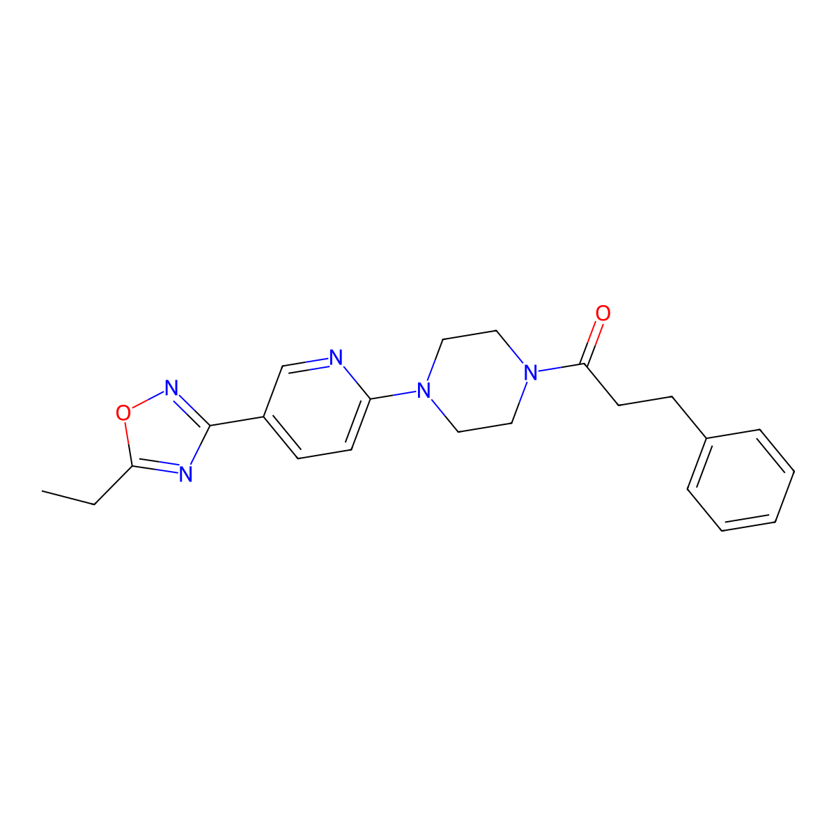 1-{4-[5-(5-Ethyl-1,2,4-oxadiazol-3-yl)pyridin-2-yl]piperazin-1-yl}-3-phenylpropan-1-one molecular structure, CAS 1219903-03-3