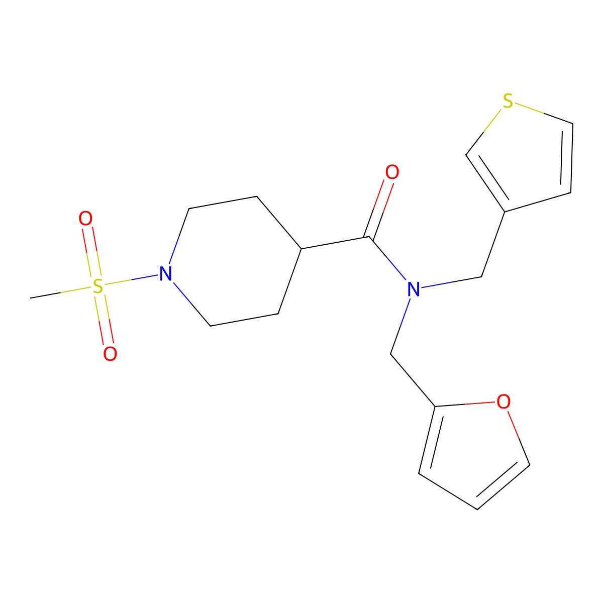 N-(furan-2-ylmethyl)-1-(methylsulfonyl)-N-(thiophen-3-ylmethyl)piperidine-4-carboxamide molecular structure, CAS 1219903-04-4