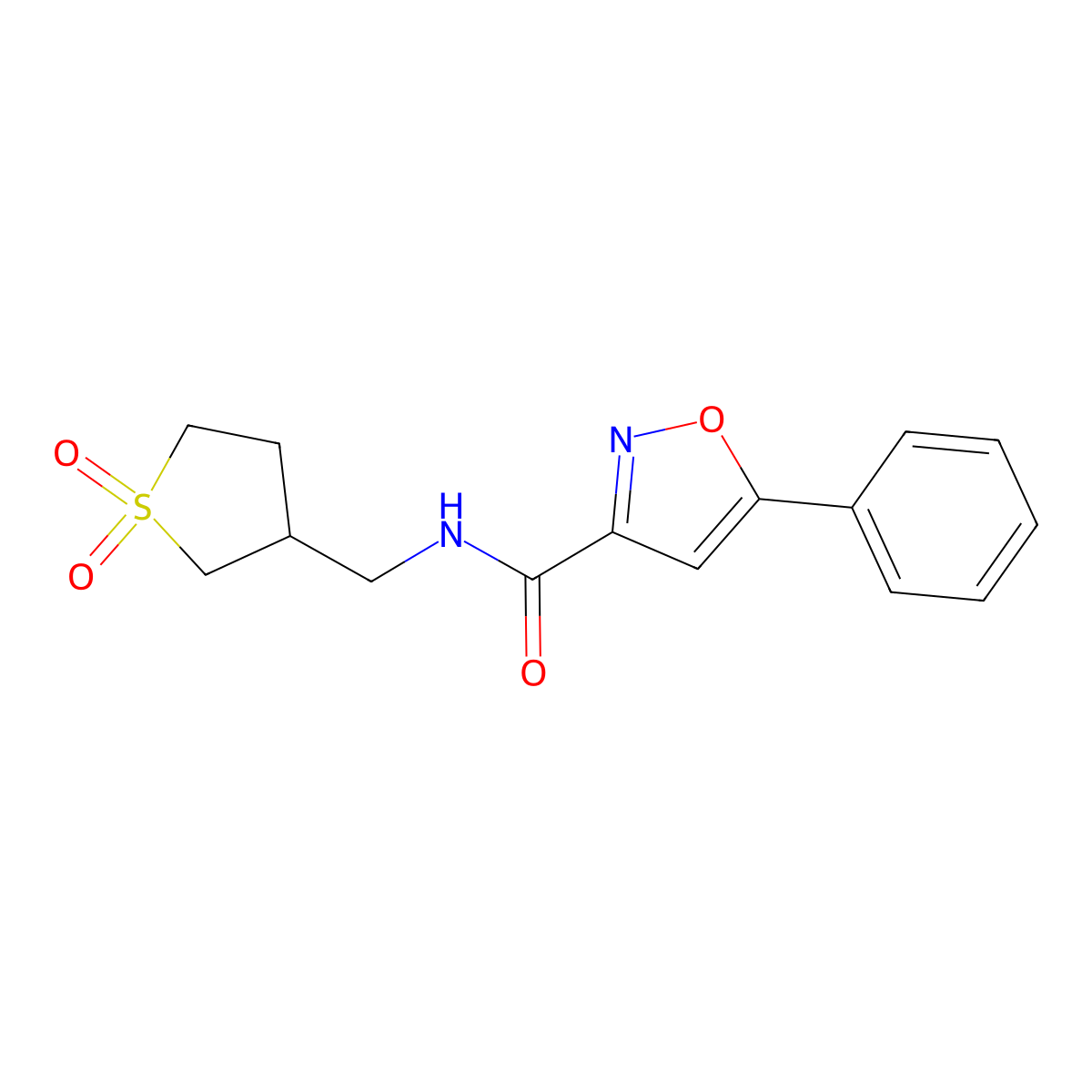 N-[(1,1-dioxo-1lambda6-thiolan-3-yl)methyl]-5-phenyl-1,2-oxazole-3-carboxamide molecular structure, CAS 1219903-15-7