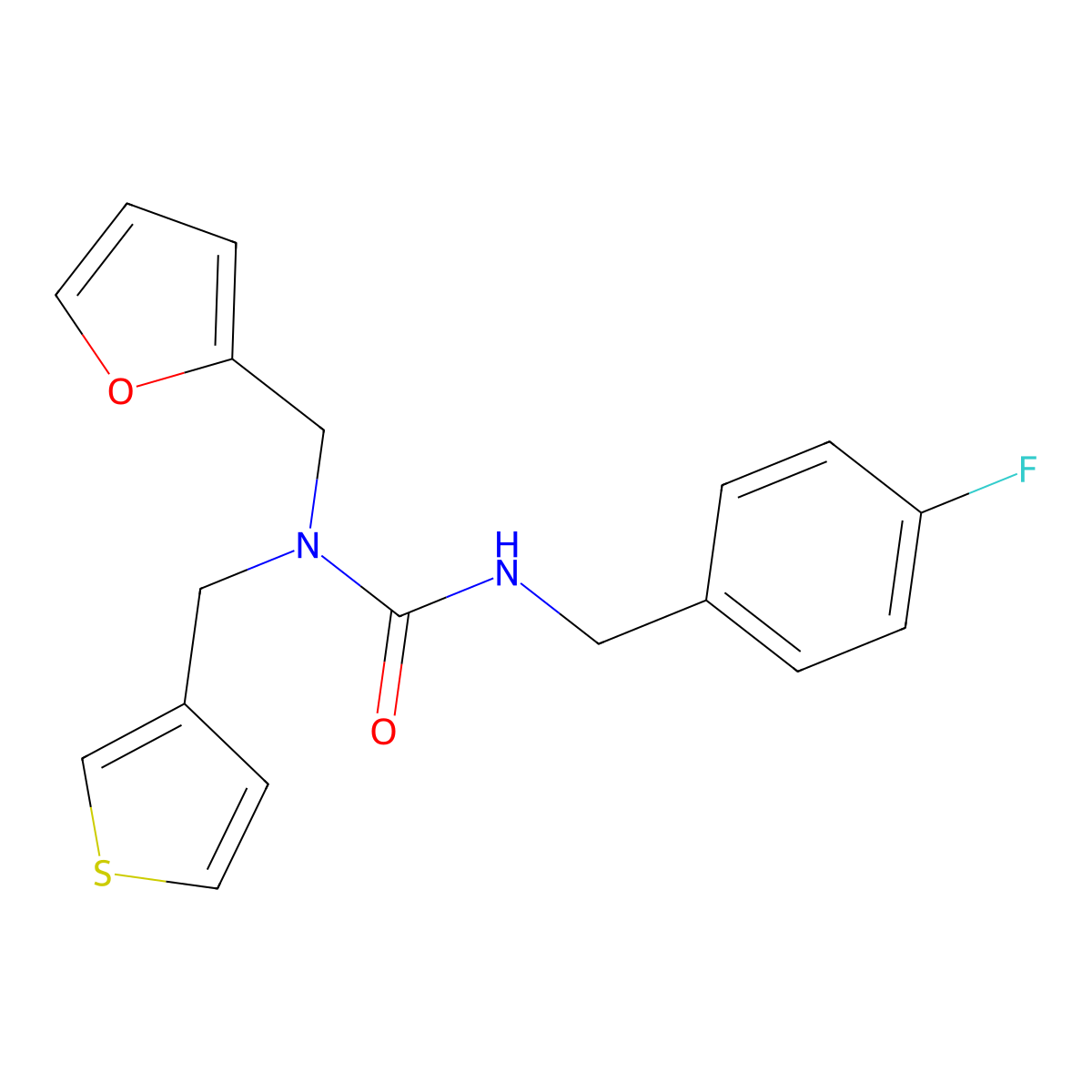 3-(4-Fluorobenzyl)-1-(furan-2-ylmethyl)-1-(thiophen-3-ylmethyl)urea molecular structure, CAS 1219903-16-8