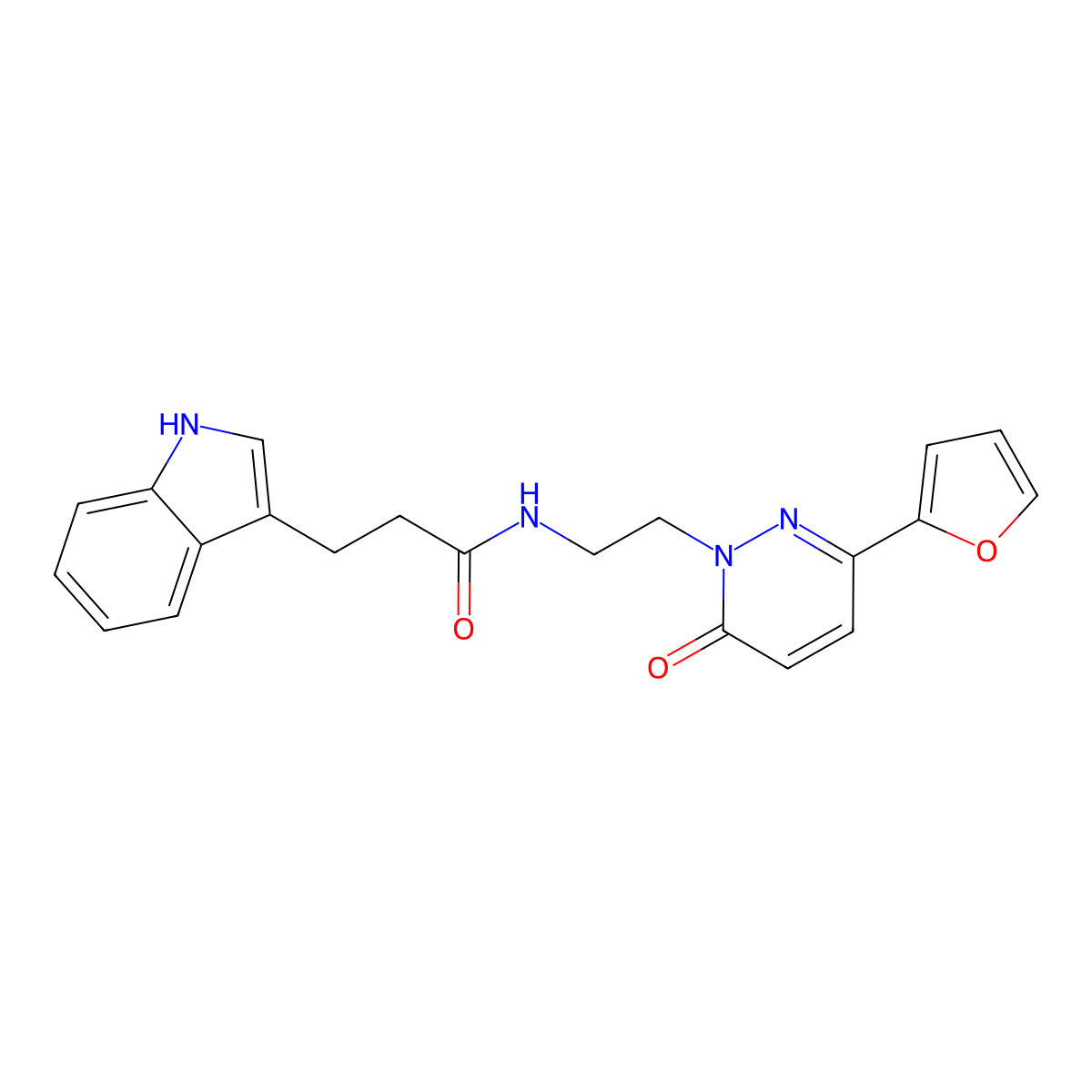 N-(2-(3-(furan-2-yl)-6-oxopyridazin-1(6H)-yl)ethyl)-3-(1H-indol-3-yl)propanamide molecular structure, CAS 1219903-19-1