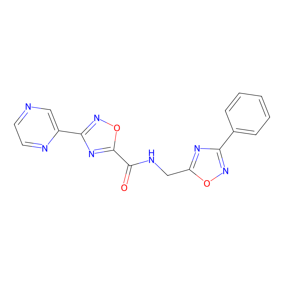 N-((3-phenyl-1,2,4-oxadiazol-5-yl)methyl)-3-(pyrazin-2-yl)-1,2,4-oxadiazole-5-carboxamide molecular structure, CAS 1219903-20-4