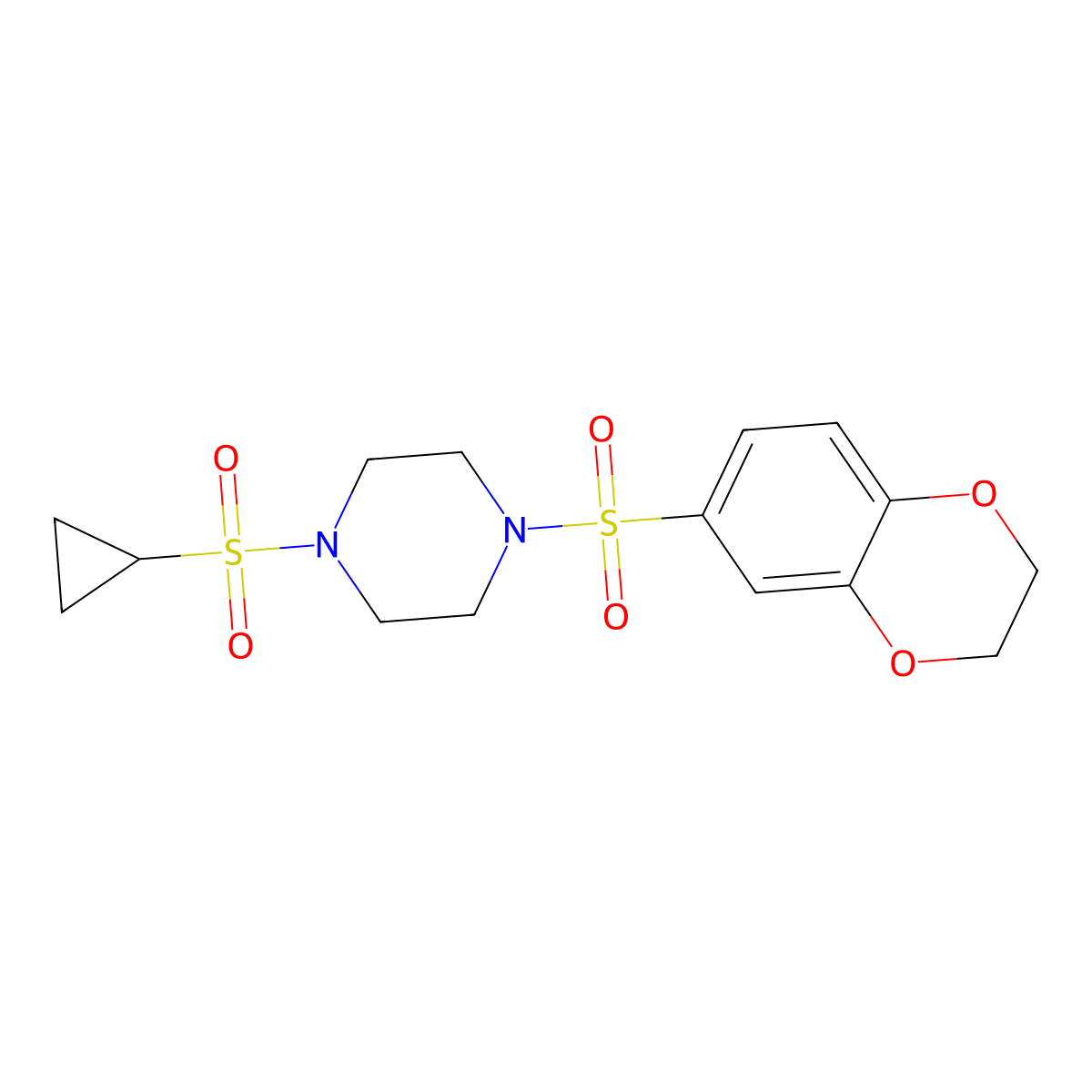 1-(Cyclopropanesulfonyl)-4-(2,3-dihydro-1,4-benzodioxine-6-sulfonyl)piperazine molecular structure, CAS 1219903-32-8