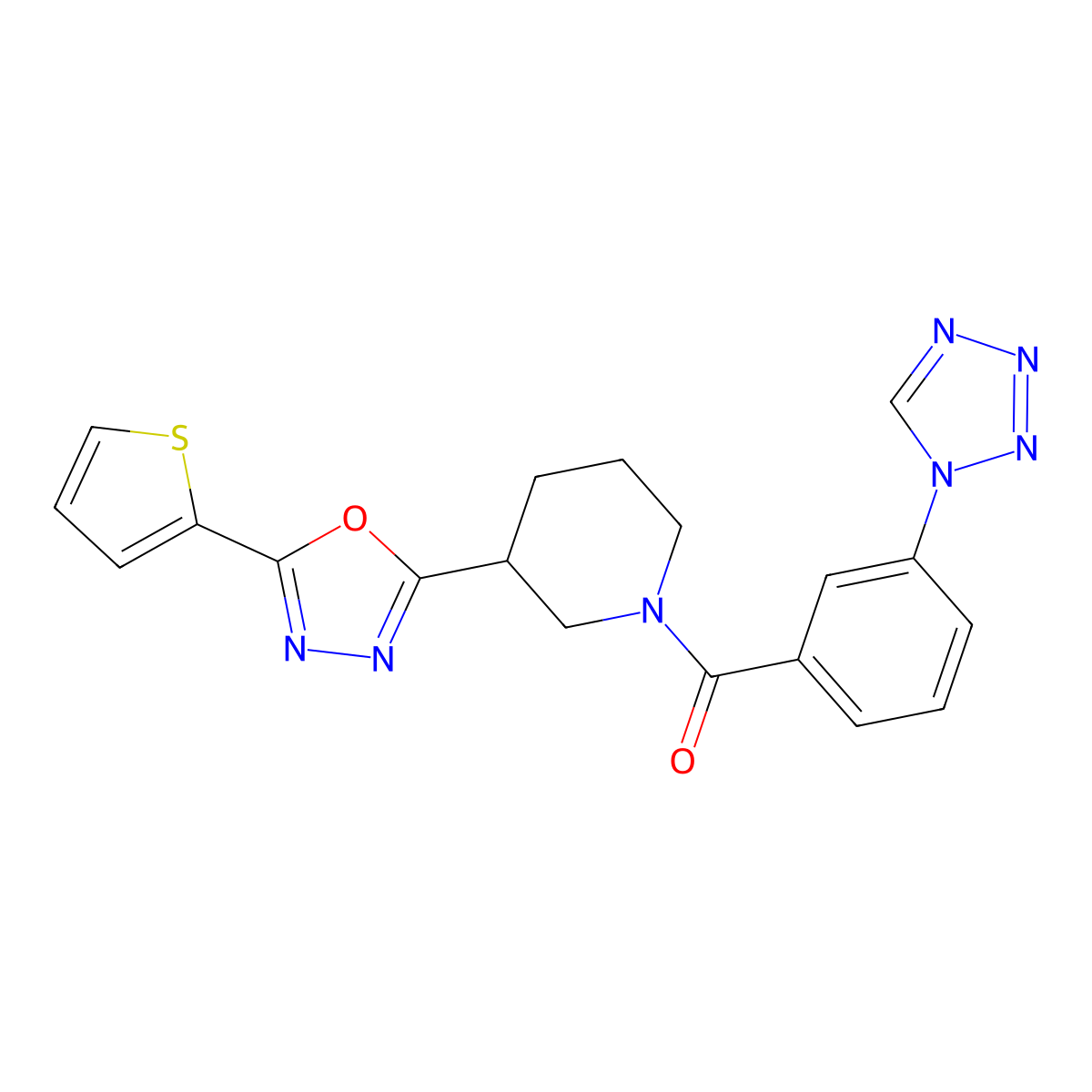 (3-(1H-tetrazol-1-yl)phenyl)(3-(5-(thiophen-2-yl)-1,3,4-oxadiazol-2-yl)piperidin-1-yl)methanone molecular structure, CAS 1219903-36-2
