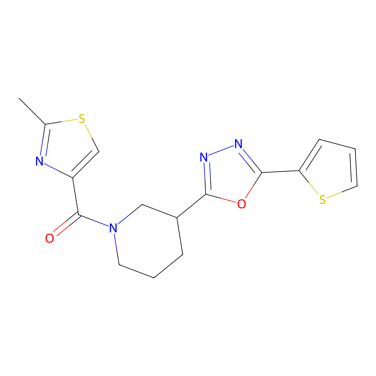 (2-Methylthiazol-4-yl)(3-(5-(thiophen-2-yl)-1,3,4-oxadiazol-2-yl)piperidin-1-yl)methanone molecular structure, CAS 1219903-37-3