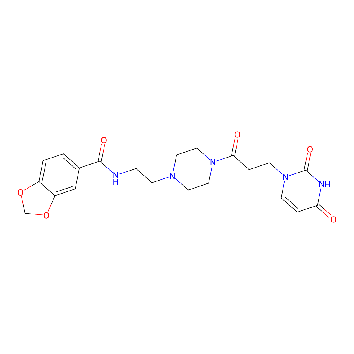 N-(2-(4-(3-(2,4-dioxo-3,4-dihydropyrimidin-1(2H)-yl)propanoyl)piperazin-1-yl)ethyl)benzo[d][1,3]dioxole-5-carboxamide molecular structure, CAS 1219903-41-9
