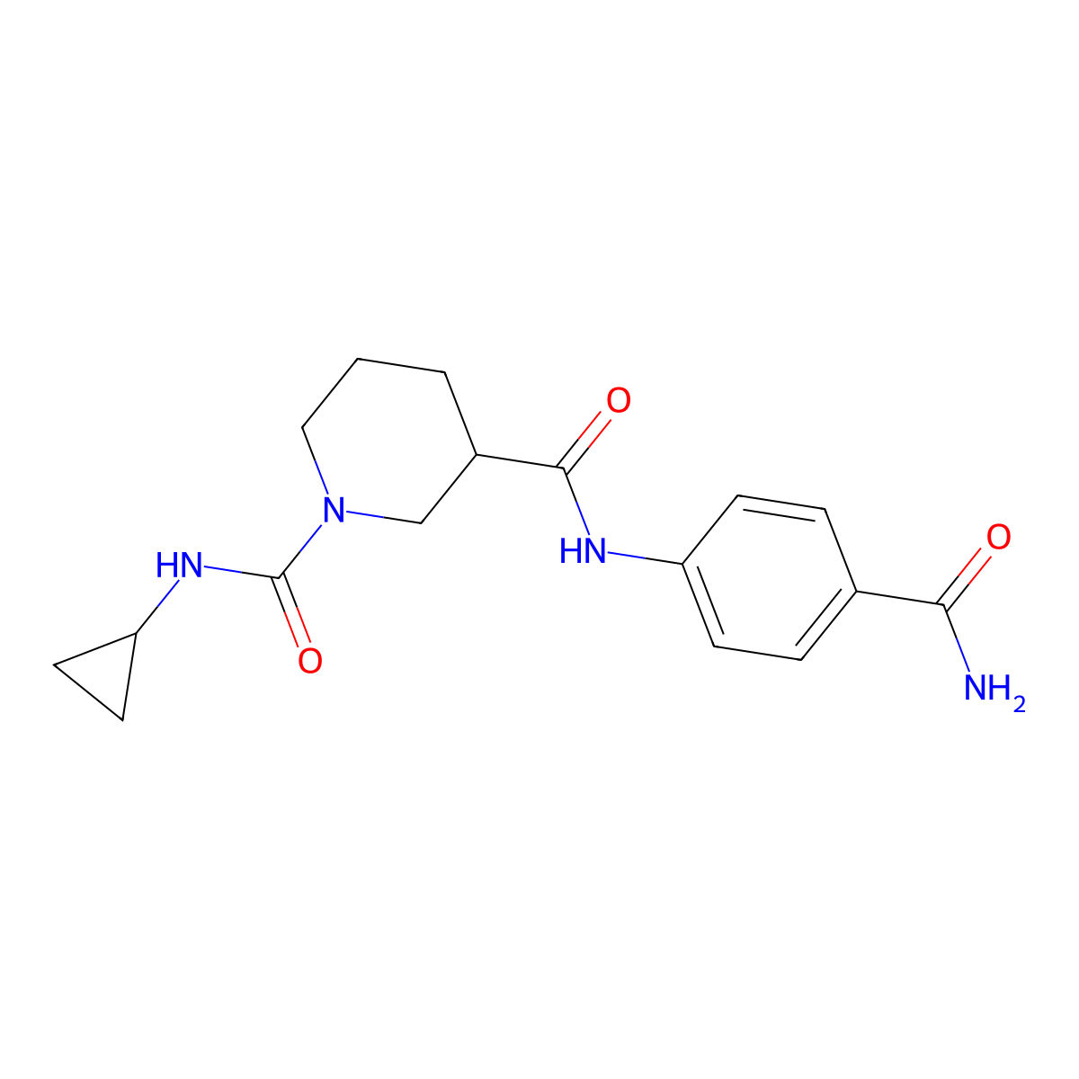 N3-(4-carbamoylphenyl)-N1-cyclopropylpiperidine-1,3-dicarboxamide molecular structure, CAS 1219903-57-7