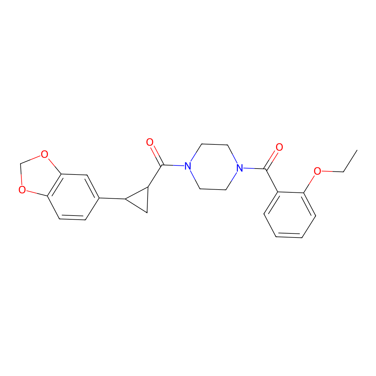 (4-(2-(Benzo[d][1,3]dioxol-5-yl)cyclopropanecarbonyl)piperazin-1-yl)(2-ethoxyphenyl)methanone molecular structure, CAS 1219903-61-3